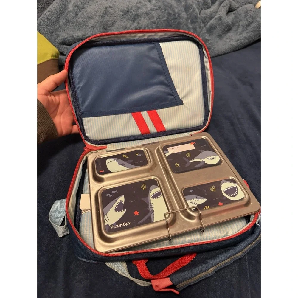 Planetbox Lunch Box Great White Shark Stainless Steel Bento Tray Grey Red Case
